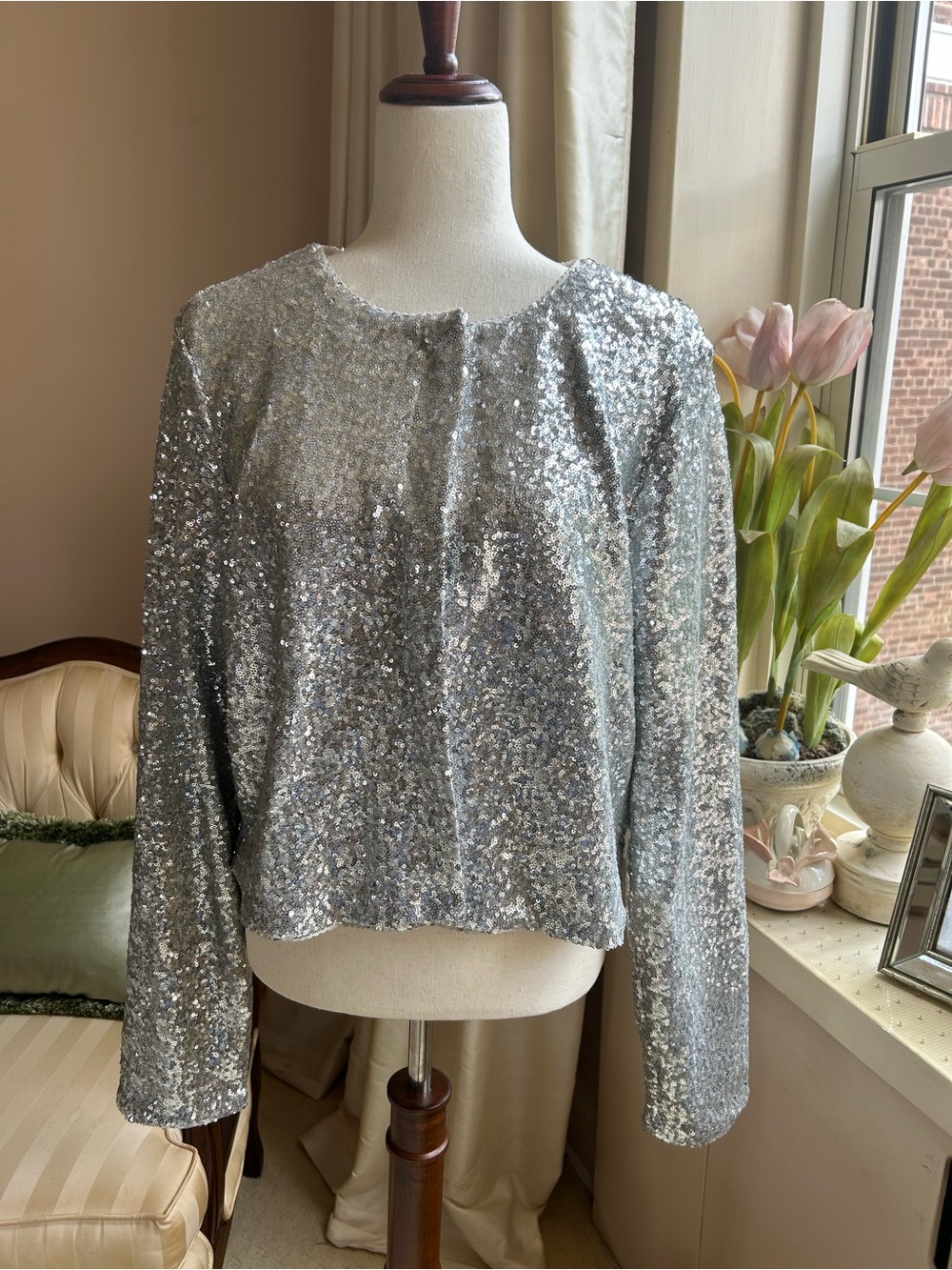 Good American Silver Sequin Cardigan/Jacket